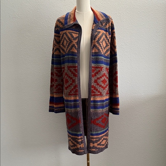 Cable & Gauge Sweaters - Cable & Gauge Aztec Print Multicolor Long Cardigan Size Large